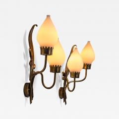 Einar Backstrom Einar B ckstr m pair of brass and opaline glass wall lamps - 2040800