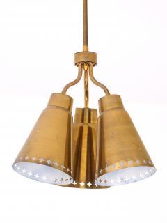 Einar Backstrom Einar Backstr m Three Arm Brass Pendant with Perforated Shades Sweden 1950s - 4819802