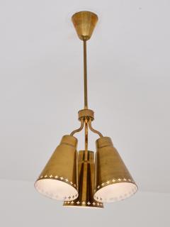 Einar Backstrom Einar Backstr m Three Arm Brass Pendant with Perforated Shades Sweden 1950s - 4819805