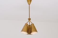 Einar Backstrom Einar Backstr m Three Arm Brass Pendant with Perforated Shades Sweden 1950s - 4819808