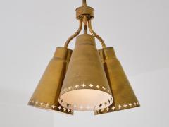 Einar Backstrom Einar Backstr m Three Arm Brass Pendant with Perforated Shades Sweden 1950s - 4819810