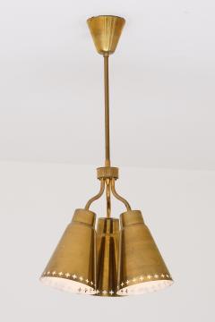 Einar Backstrom Einar Backstr m Three Arm Brass Pendant with Perforated Shades Sweden 1950s - 4820175