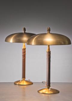 Einar Backstrom Pair of Einar Backstrom Brass and Leather Table Lamps - 3072468