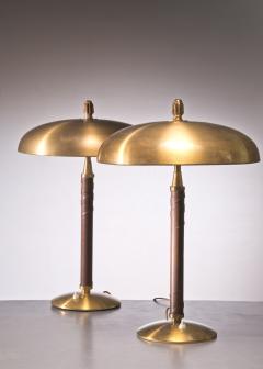 Einar Backstrom Pair of Einar Backstrom Brass and Leather Table Lamps - 3072469