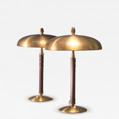 Einar Backstrom Pair of Einar Backstrom Brass and Leather Table Lamps - 3074318