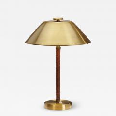 Einar Backstrom Swedish Modern Model 5014 Brass and Leather Table Lamp Sweden 1940s - 2933812