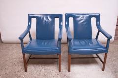 Ejner Larsen Aksel Bender Madsen Pair of Danish Blue Leather Armchairs by Ejner Larsen and Aksel Bender Madsen - 1039001