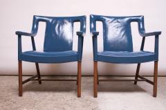 Ejner Larsen Aksel Bender Madsen Pair of Danish Blue Leather Armchairs by Ejner Larsen and Aksel Bender Madsen - 1039006