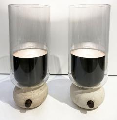 Ekaterina Elizarova E Elizarova for Matlight Italian Pair Travertine Glass Bronze Flute Table Lamps - 2622272