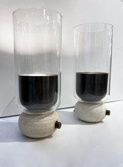 Ekaterina Elizarova E Elizarova for Matlight Italian Pair Travertine Glass Bronze Flute Table Lamps - 2622273