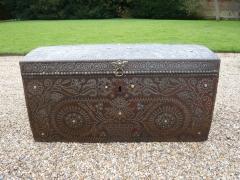 Elaborately Decorated 17th c Studded Leather Traveling Trunk - 3041750