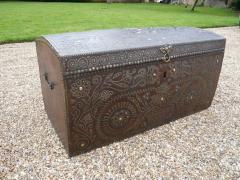 Elaborately Decorated 17th c Studded Leather Traveling Trunk - 3041751