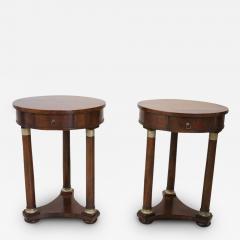 Elegant Empire Style Solid Walnut Pair of Round Nightstands - 2766107