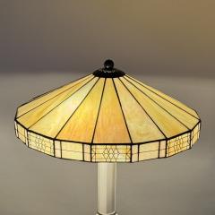 Elegant Faceted White Opaline Glass and Stained Glass Shade Table or Desk Lamp - 4358649