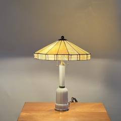 Elegant Faceted White Opaline Glass and Stained Glass Shade Table or Desk Lamp - 4358650