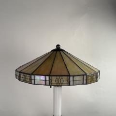 Elegant Faceted White Opaline Glass and Stained Glass Shade Table or Desk Lamp - 4358657