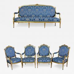 Elegant French 19 Century Gilt Living Room Suite with a Sofa and Four Armchairs - 4064358