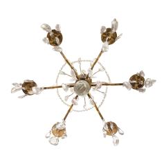 Elegant French Brass Chandelier with Teardrop Crystals 1950s - 2937939