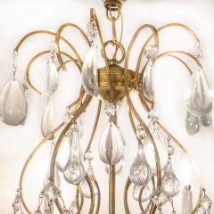 Elegant French Brass Chandelier with Teardrop Crystals 1950s - 2937941