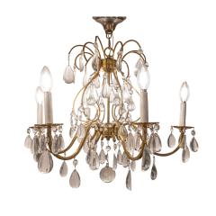 Elegant French Brass Chandelier with Teardrop Crystals 1950s - 2937942