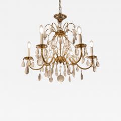 Elegant French Brass Chandelier with Teardrop Crystals 1950s - 2942462