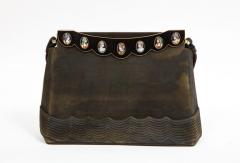 Elegant French Limoges Enamel and Black Suede Purse Handbag George Baring 1950 - 932036