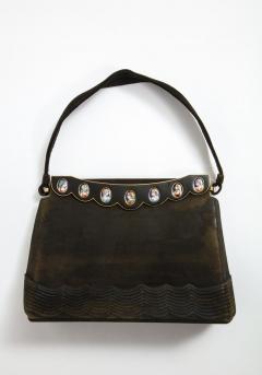 Elegant French Limoges Enamel and Black Suede Purse Handbag George Baring 1950 - 932039