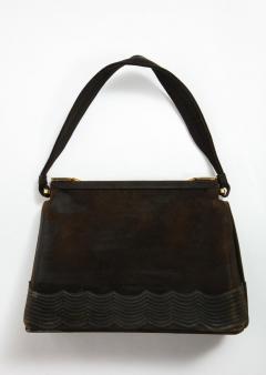 Elegant French Limoges Enamel and Black Suede Purse Handbag George Baring 1950 - 932040