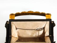 Elegant French Limoges Enamel and Black Suede Purse Handbag George Baring 1950 - 932042
