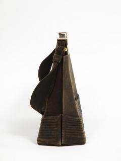 Elegant French Limoges Enamel and Black Suede Purse Handbag George Baring 1950 - 932043