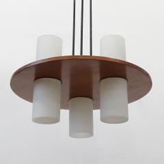 Elegant Italian 1950s Teak and Opaline Glass Cylinders Ceiling Lamp - 3866094