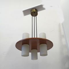 Elegant Italian 1950s Teak and Opaline Glass Cylinders Ceiling Lamp - 3866095