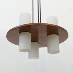 Elegant Italian 1950s Teak and Opaline Glass Cylinders Ceiling Lamp - 3866096