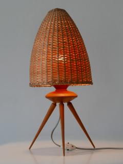 Elegant Mid Century Modern Scandinavian Rattan Teak Table Lamp 1960s - 2207848