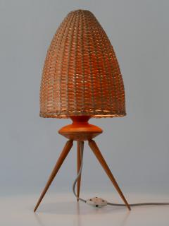 Elegant Mid Century Modern Scandinavian Rattan Teak Table Lamp 1960s - 2207849