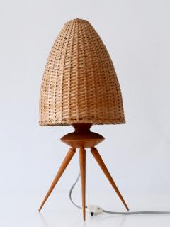 Elegant Mid Century Modern Scandinavian Rattan Teak Table Lamp 1960s - 2207851