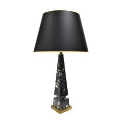 Elegant Obelisk Table Lamp In Black And White Marble 1940s - 1173596