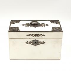 Elegant Painted English Victorian Period Tea Caddy With Elaborate Metalwork - 1364323
