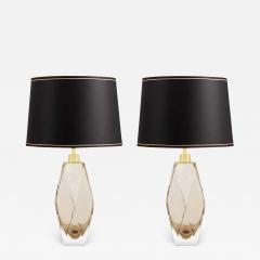 Elegant Pair of Faceted Champagne Color Murano Glass Table Lamps - 3241550