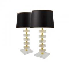 Elegant Pair of Gold Infused Murano Glass Block Table Lamps - 3947458