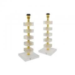 Elegant Pair of Gold Infused Murano Glass Block Table Lamps - 3947459