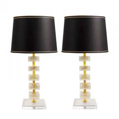 Elegant Pair of Gold Infused Murano Glass Block Table Lamps - 3947462