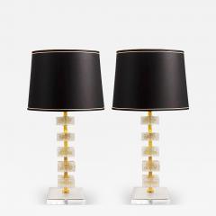 Elegant Pair of Gold Infused Murano Glass Block Table Lamps - 3948640