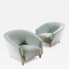 Elegant Pair of Italian Armchairs New Velvet Upholstery 1950s - 3308642