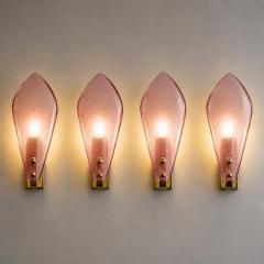 Elegant Pink Sanded Leaf Murano Glass Wall Sconces Set of 4 - 4754837