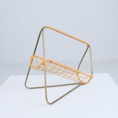 Elegant Scandinavian Mid Century Wine Bottle Holder in Brass and Rattan 1950s - 4304976
