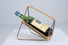 Elegant Scandinavian Mid Century Wine Bottle Holder in Brass and Rattan 1950s - 4304977