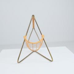 Elegant Scandinavian Mid Century Wine Bottle Holder in Brass and Rattan 1950s - 4304979