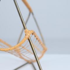 Elegant Scandinavian Mid Century Wine Bottle Holder in Brass and Rattan 1950s - 4304980