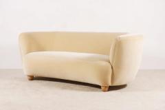 Elegant Three Seat Danish Curved Sofa 1940s New Velvet Upholstery - 3033633